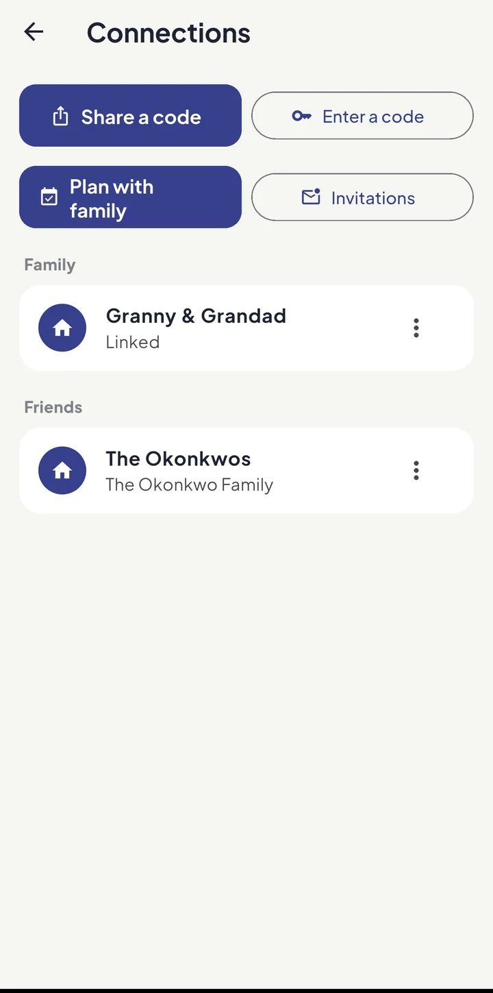 Linked families in Equal House, showing another household this family shares plans with